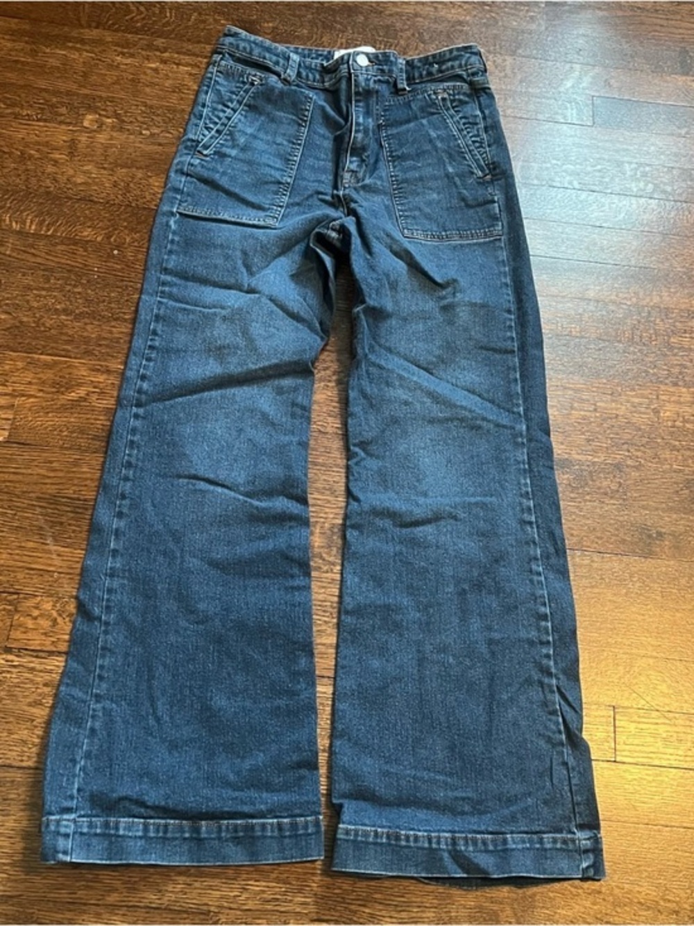 Sam Edelman Codie High Rise Wide Leg Jeans Size 31 Dark Wash Patch Pocket